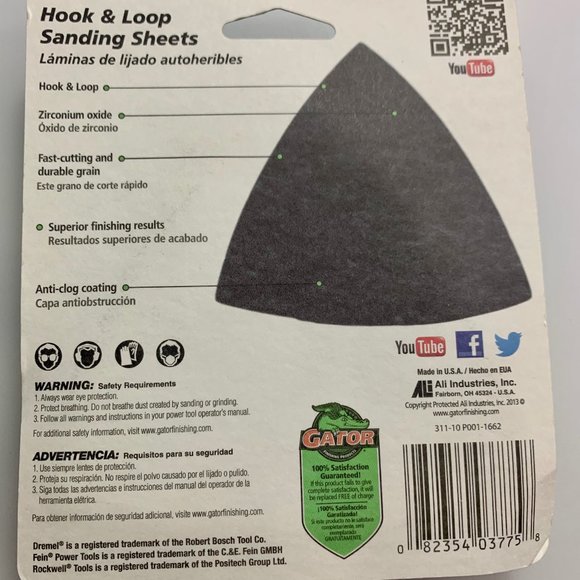Hook & Loop Sanding 12-Ct Sheets Assorted Black Zirconium 082354037758 GATOR NEW - Picture 2 of 2